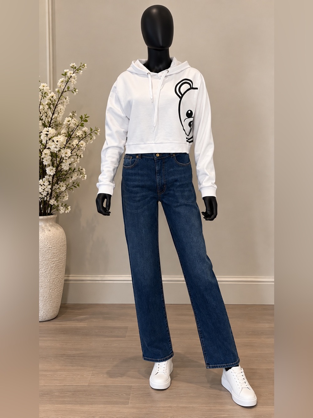 Moschino Underwear White Teddy Bear Cropped Hoodie NWT